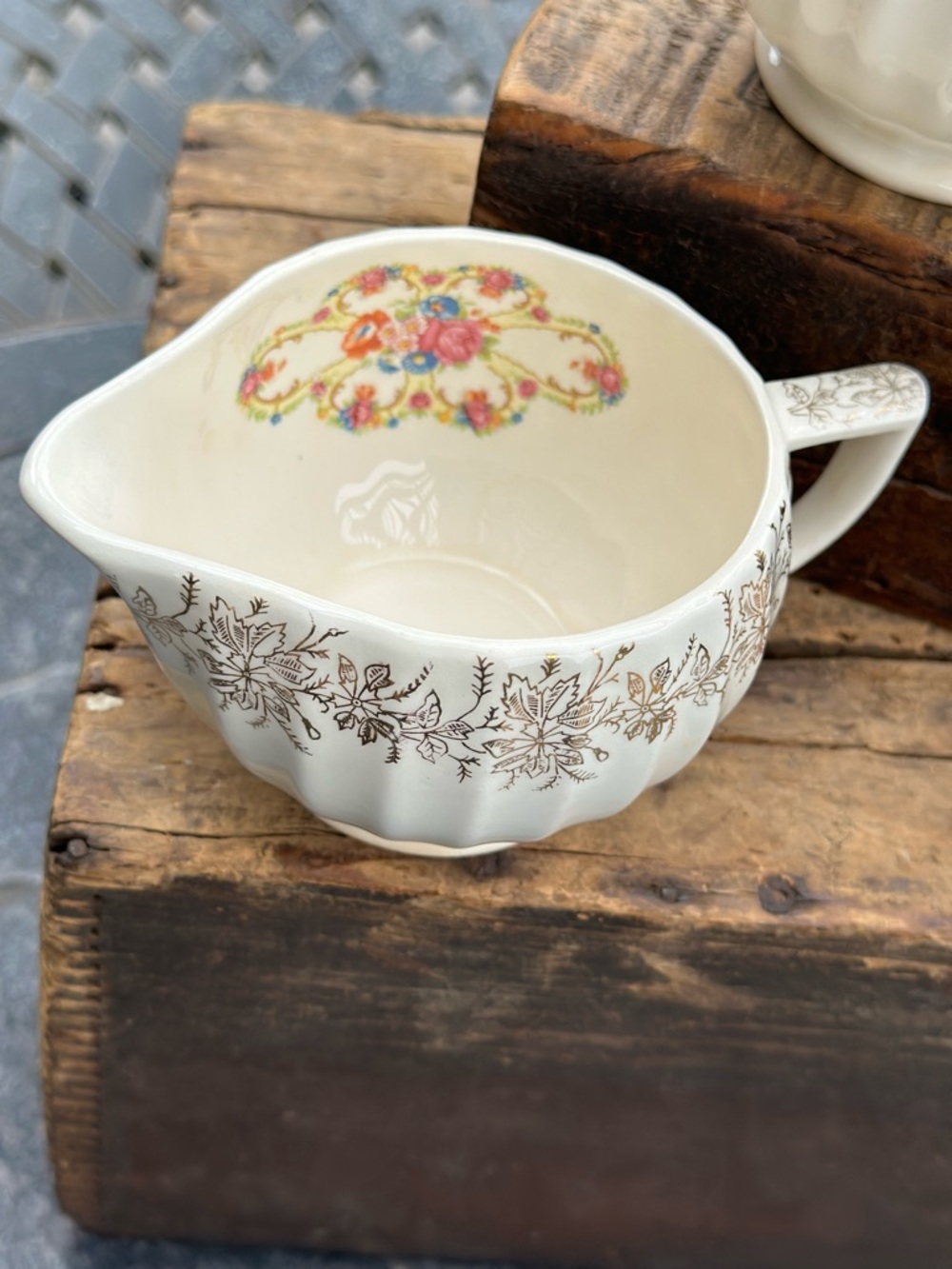 Vintage Franklin Ware Creamer Sugar Set 22K Gold Floral USA Mid Century - Picture 2 of 11